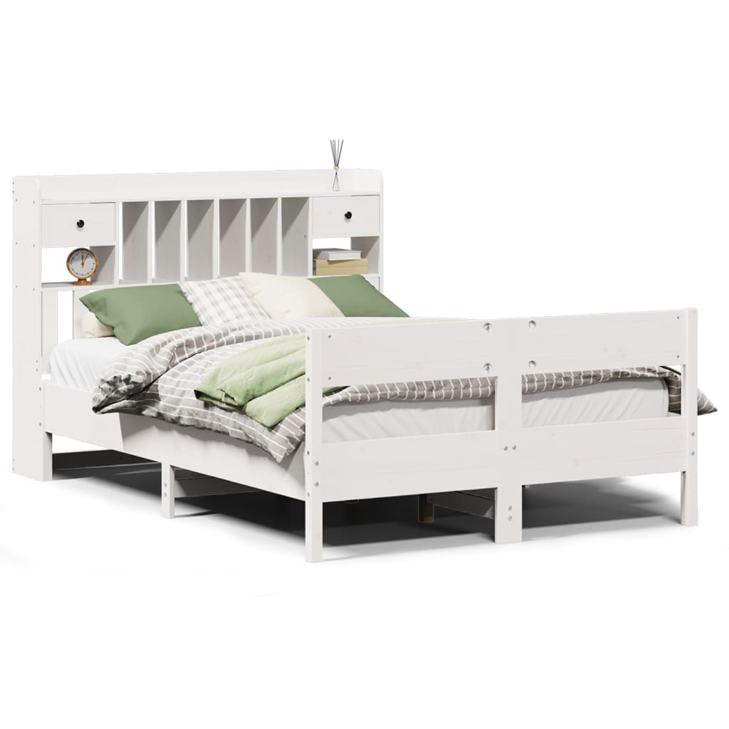 Lit en bois massif avec étagère sans matelas blanc 140x190 cm pin