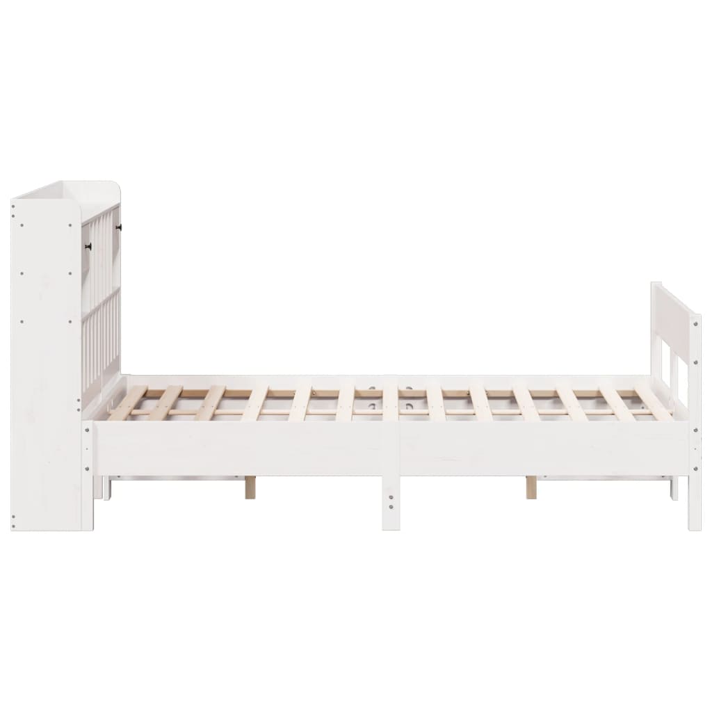 Lit en bois massif avec étagère sans matelas blanc 140x190 cm pin