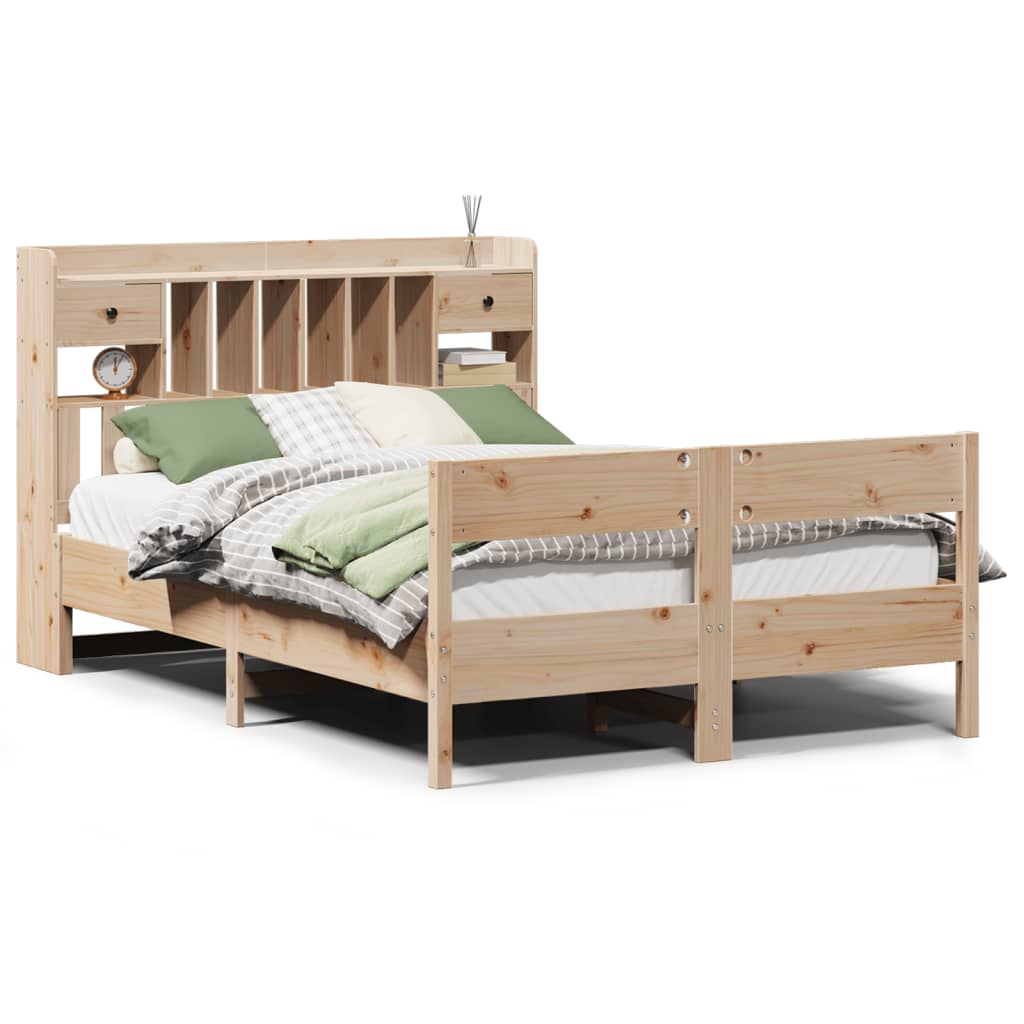 Lit en bois massif avec étagère sans matelas 135x190 cm pin