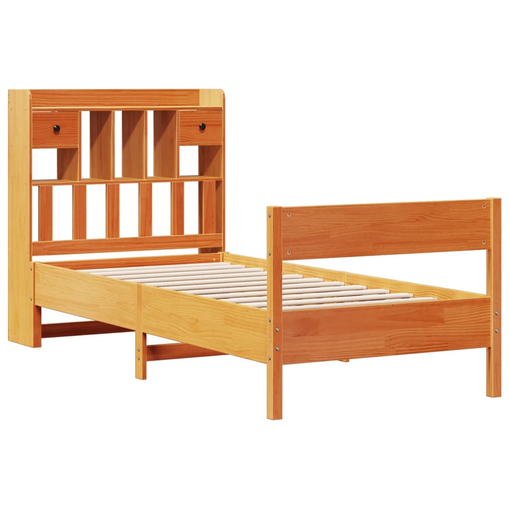 Lit en bois massif avec étagère sans matelas ciré marron 75x190 cm