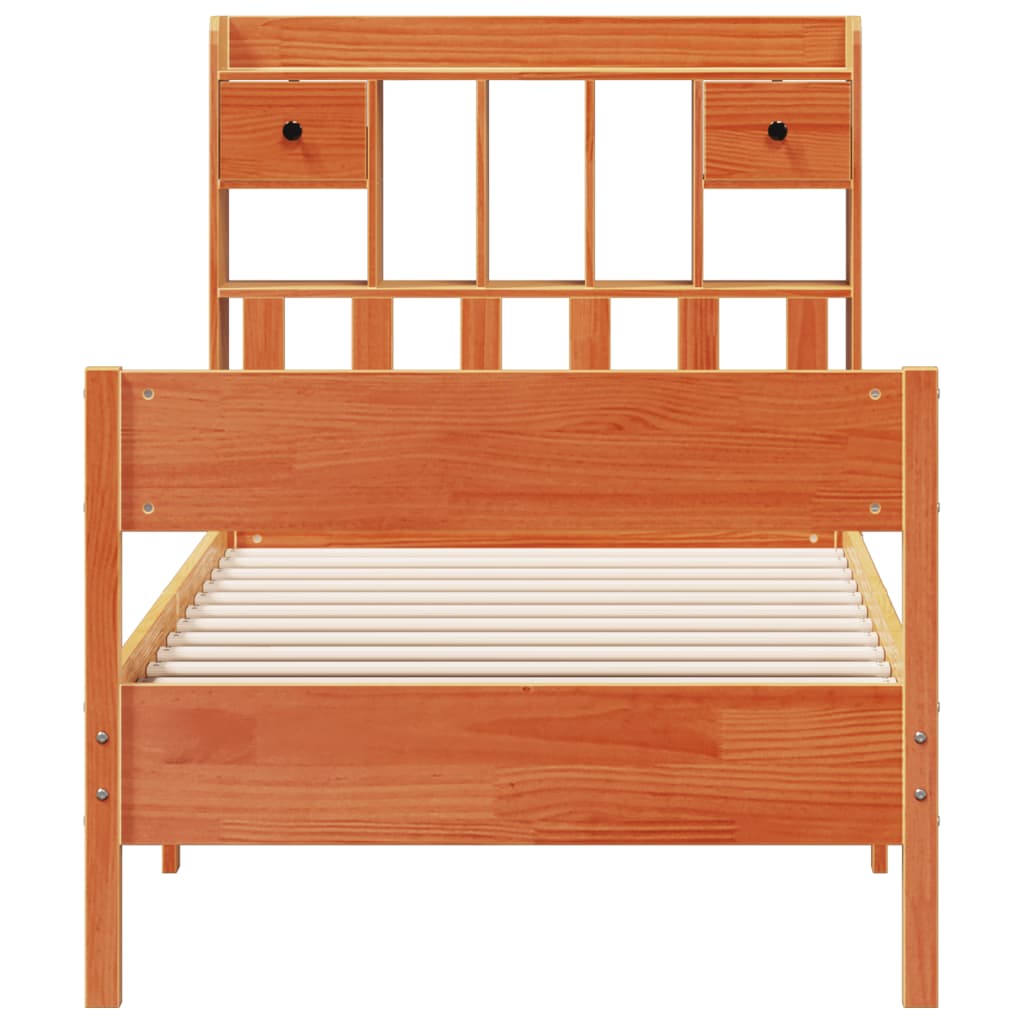 Lit en bois massif avec étagère sans matelas ciré marron 75x190 cm