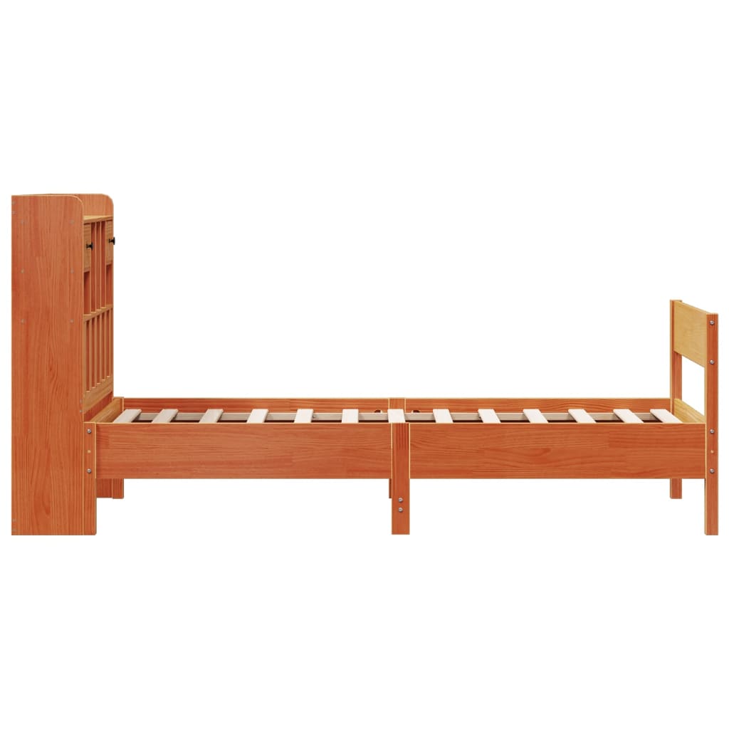 Lit en bois massif avec étagère sans matelas ciré marron 75x190 cm