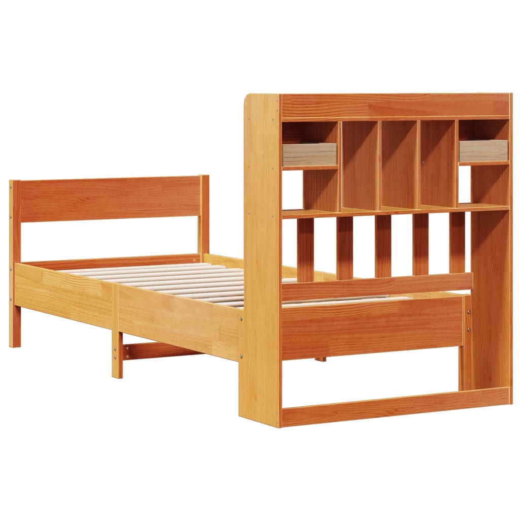 Lit en bois massif avec étagère sans matelas ciré marron 75x190 cm