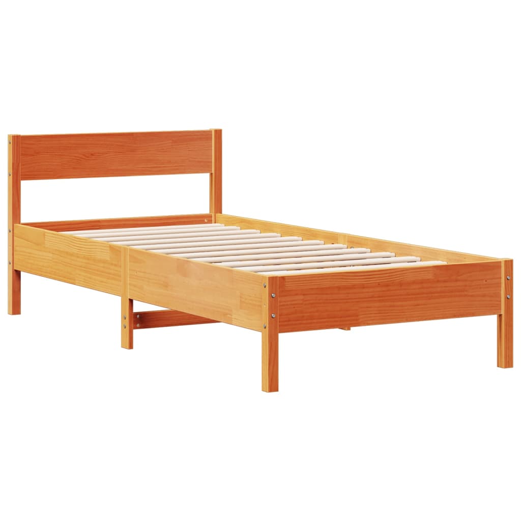 Lit en bois massif avec étagère sans matelas ciré marron 75x190 cm
