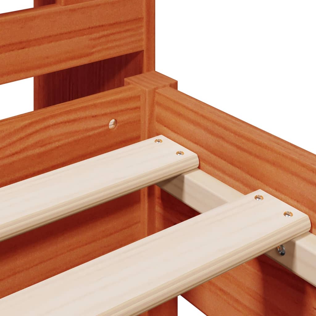 Lit en bois massif avec étagère sans matelas ciré marron 75x190 cm