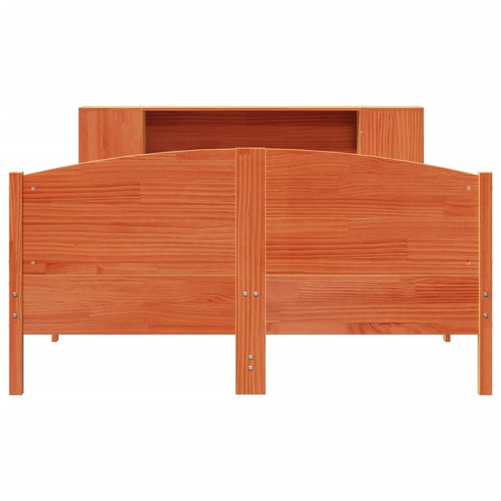 Massivholzbett mit Regal ohne Matratze Wachsbraun 160x200 cm