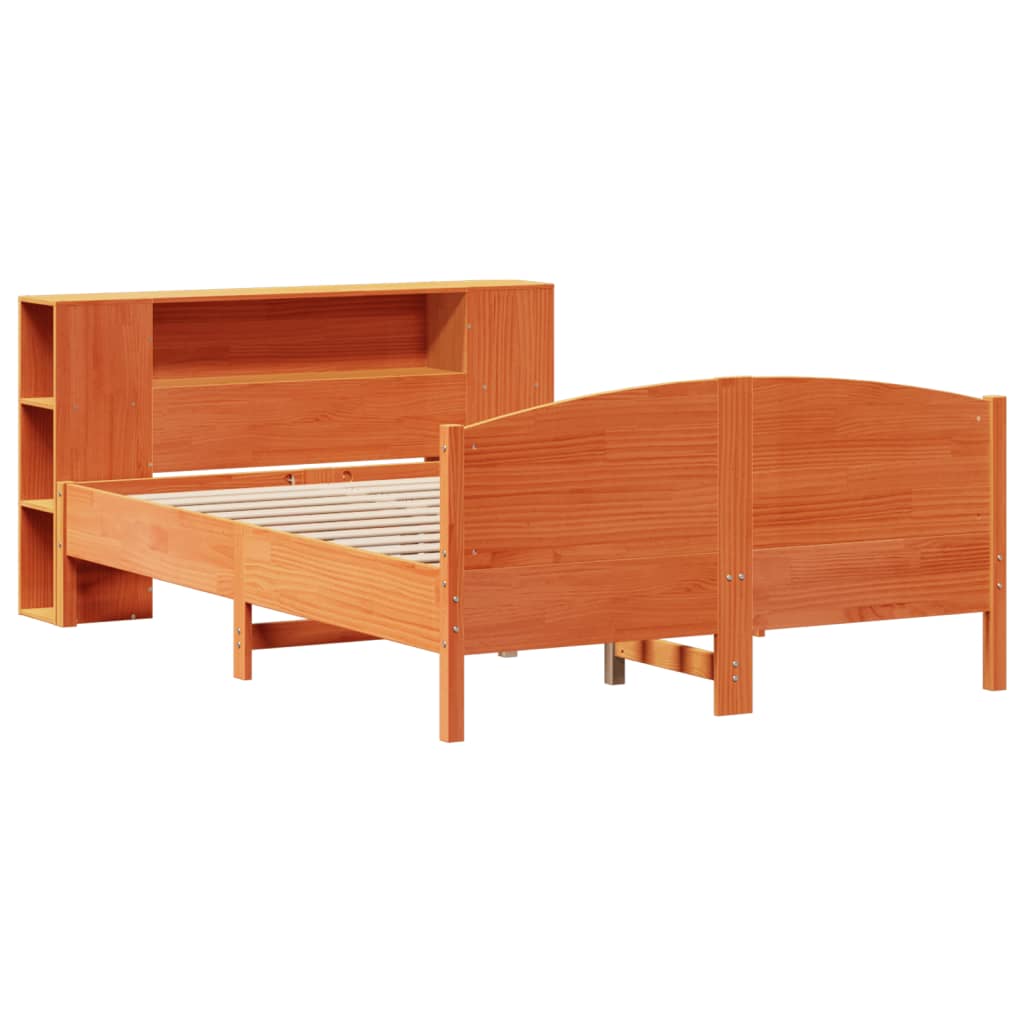 Massivholzbett mit Regal ohne Matratze Wachsbraun 150x200 cm