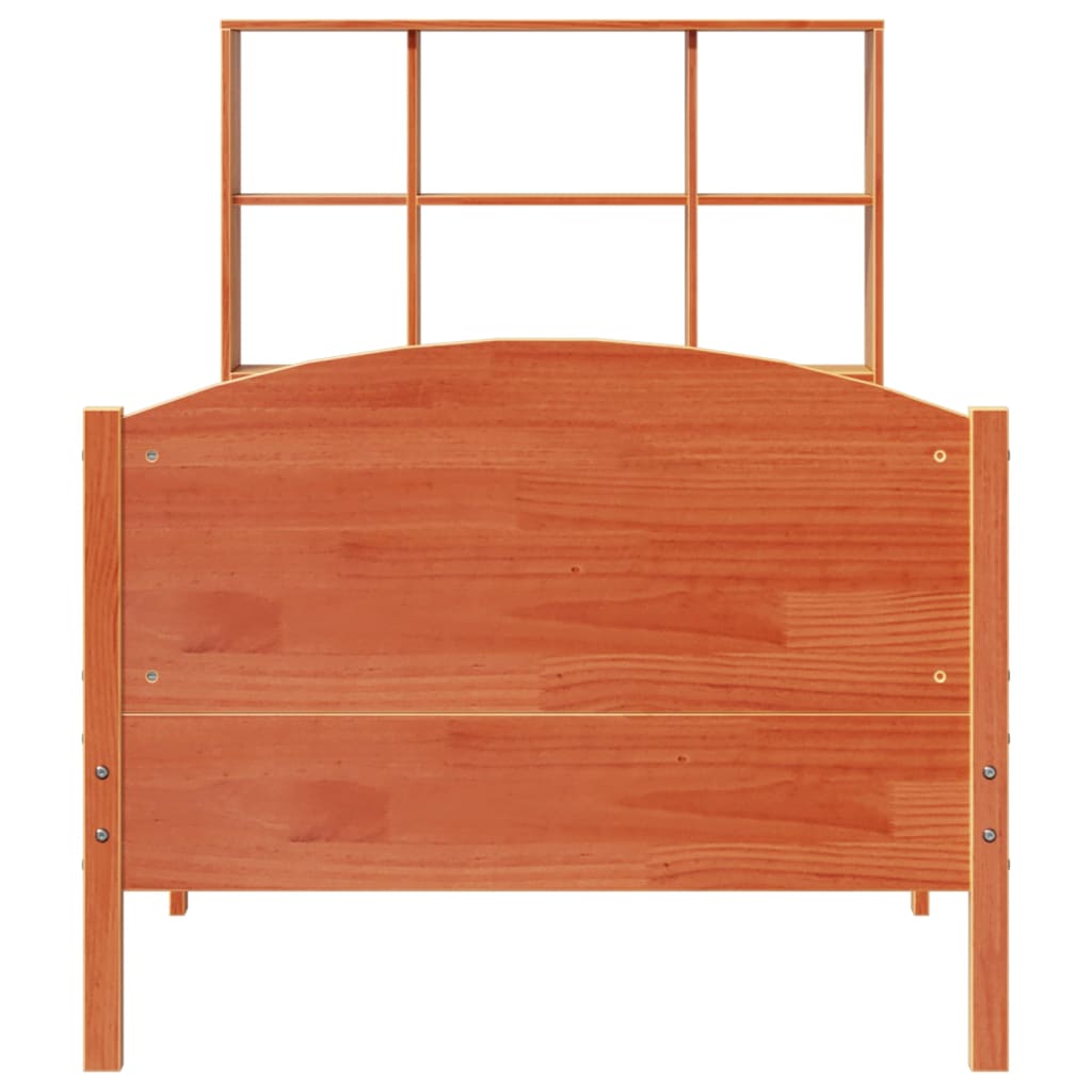 Massivholzbett mit Regal ohne Matratze Wachsbraun 75x190 cm
