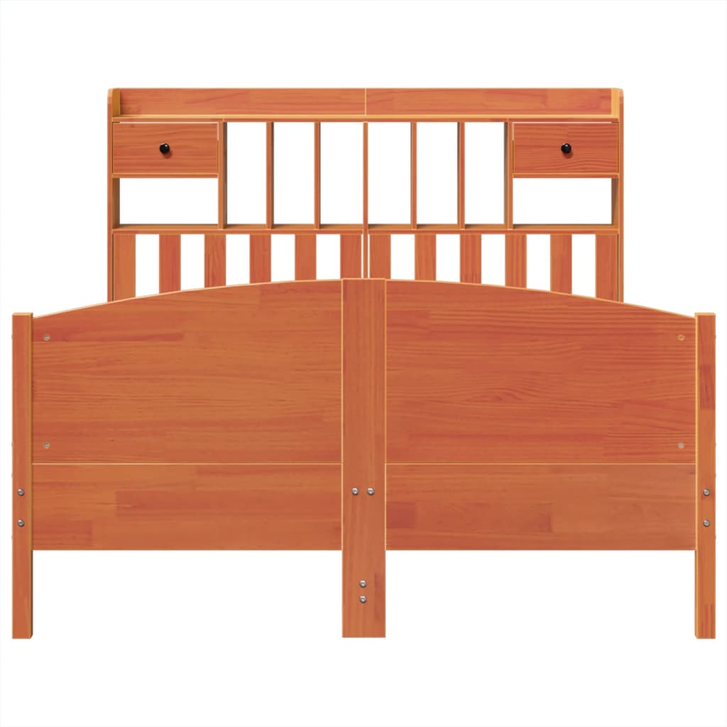 Massivholzbett mit Regal ohne Matratze Wachsbraun 160x200 cm
