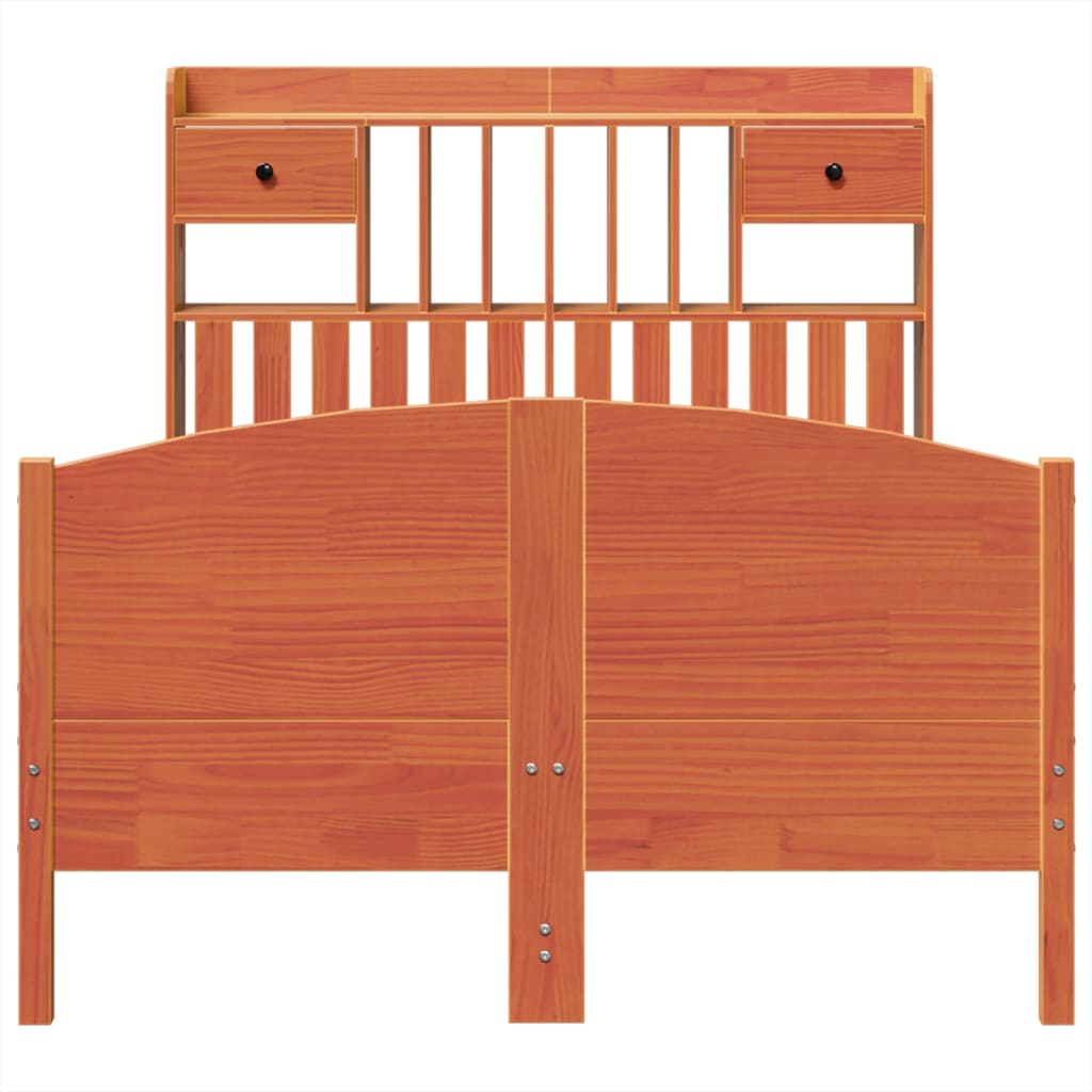 Massivholzbett mit Regal ohne Matratze Wachsbraun 135x190 cm