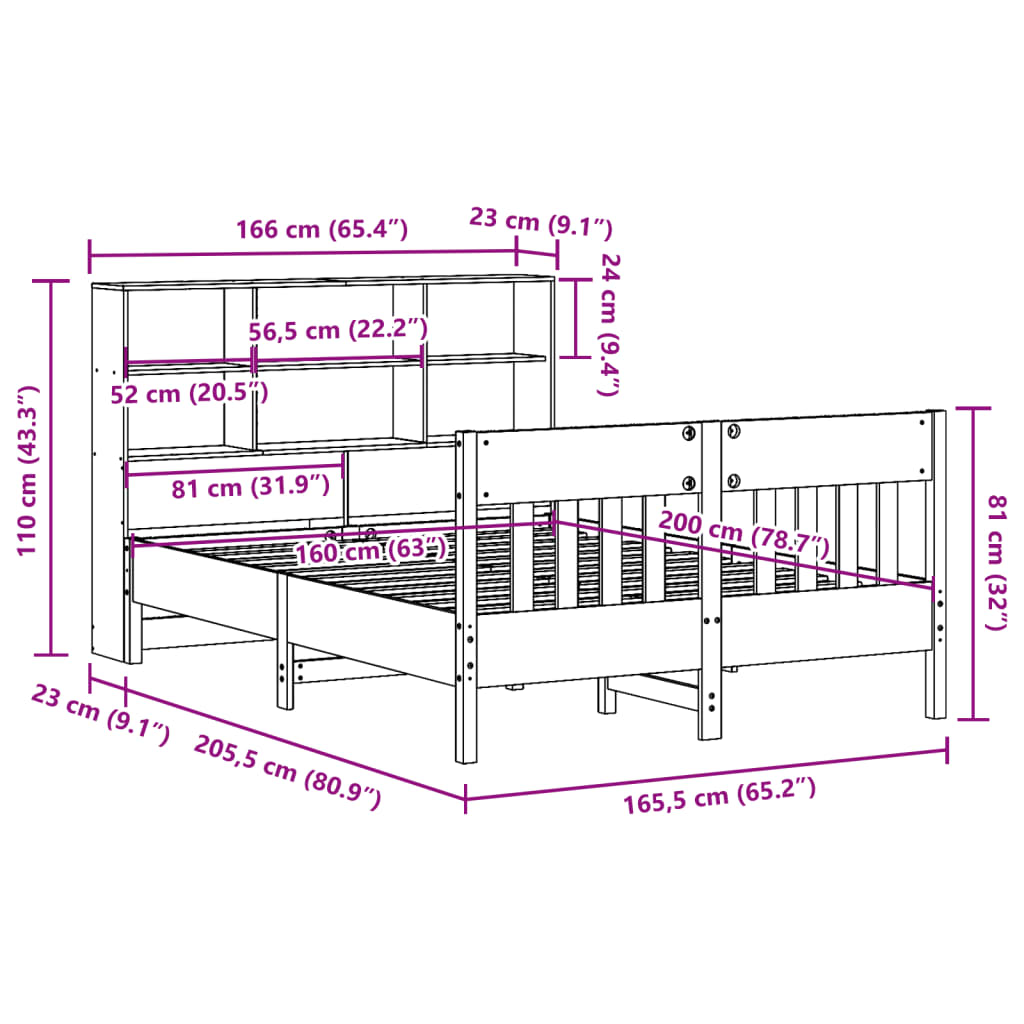 Massivholzbett ohne Matratze Weiß 160x200 Kiefernholz