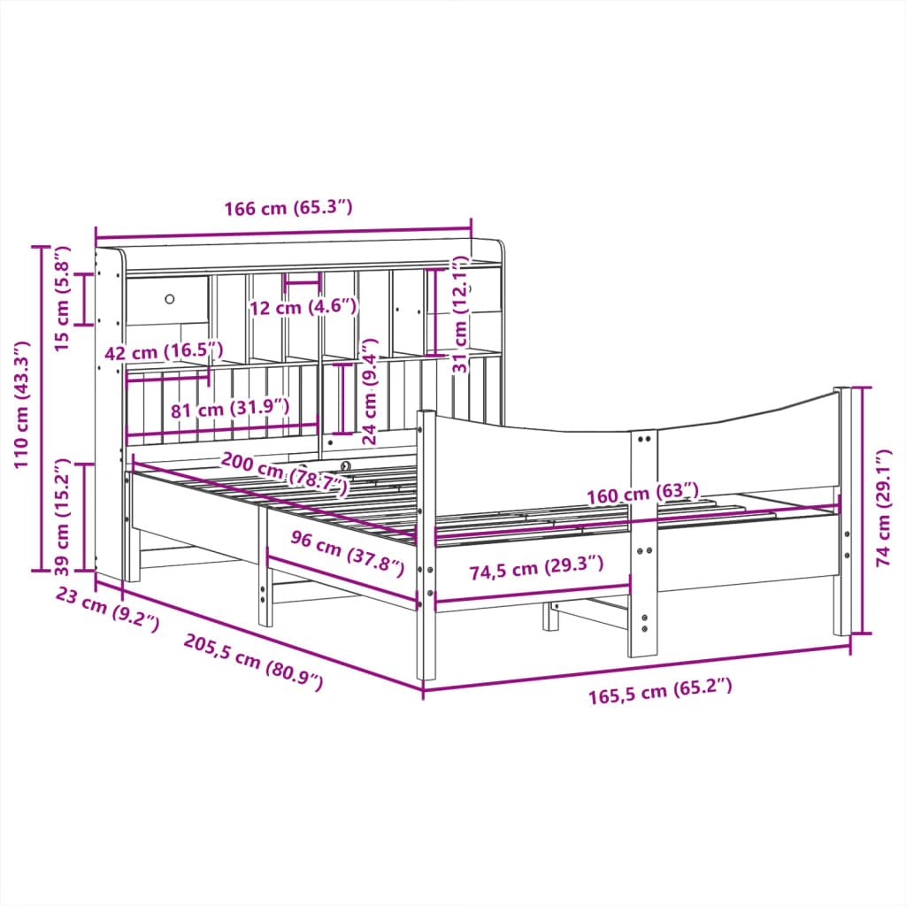 Massivholzbett ohne Matratze Weiß 160x200 Kiefernholz