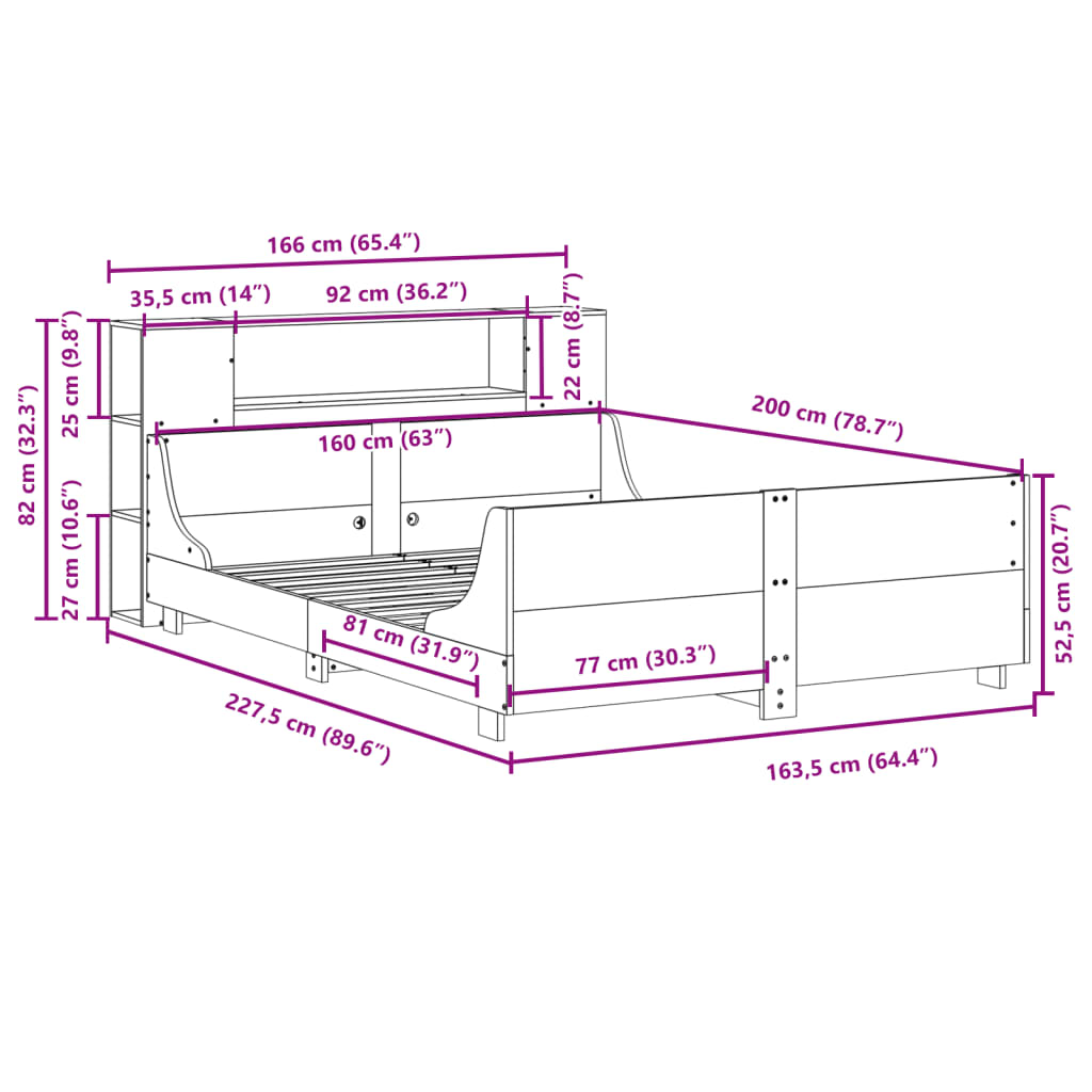 Massivholzbett ohne Matratze Weiß 160x200 Kiefernholz