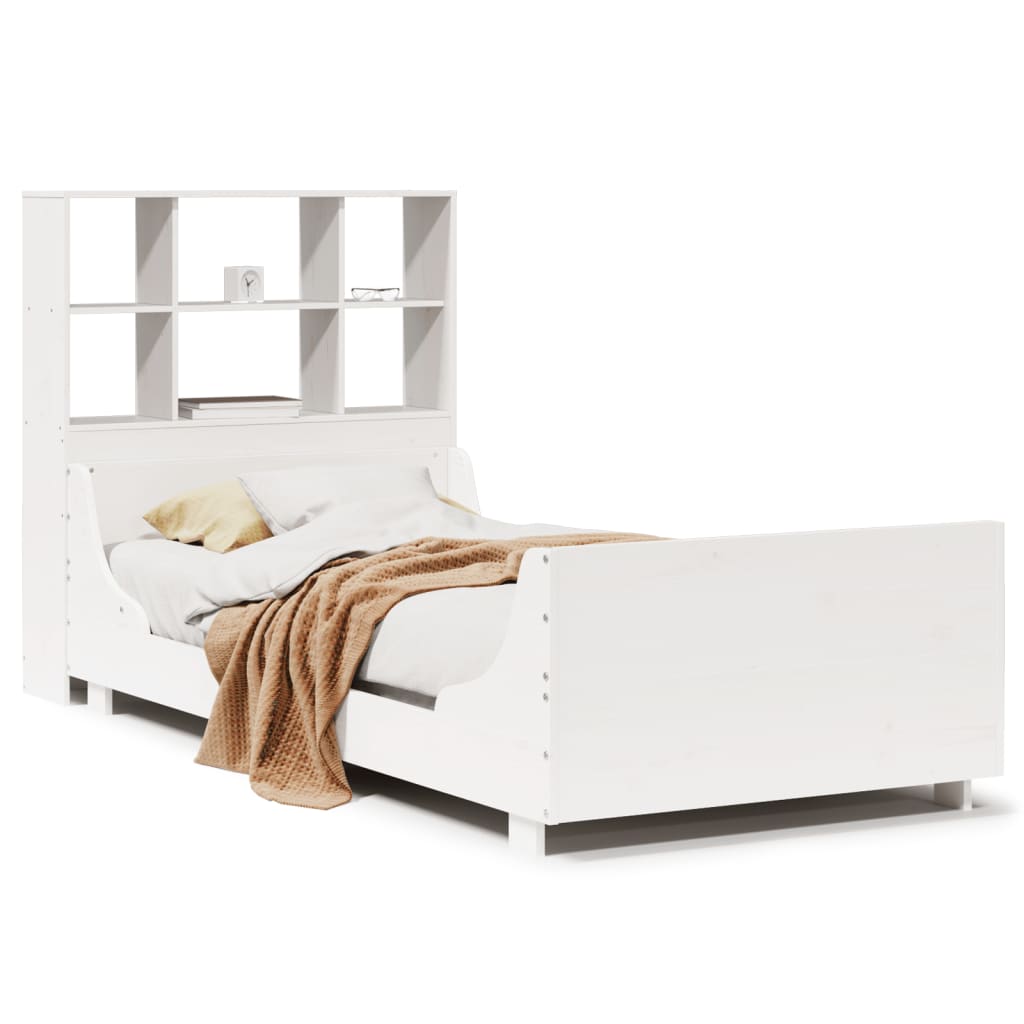 Massivholzbett mit Regal ohne Matratze Weiß 90x200 cm