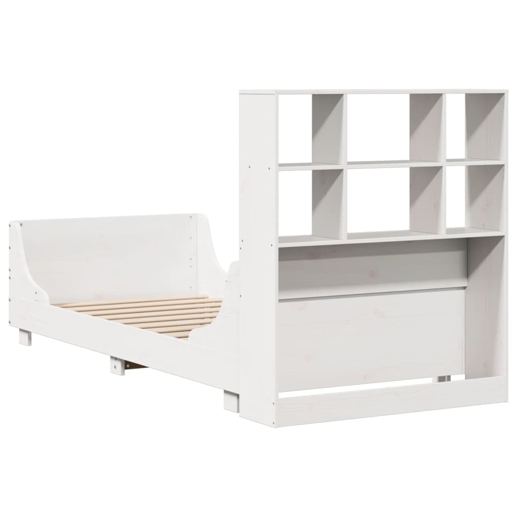 Massivholzbett mit Regal ohne Matratze Weiß 90x200 cm