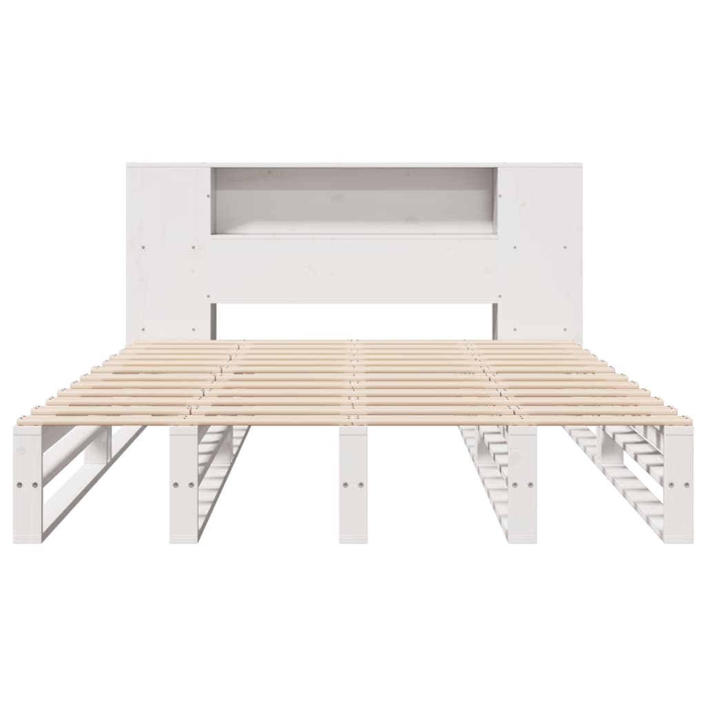 Lit en bois massif avec étagère sans matelas blanc 140x200 cm