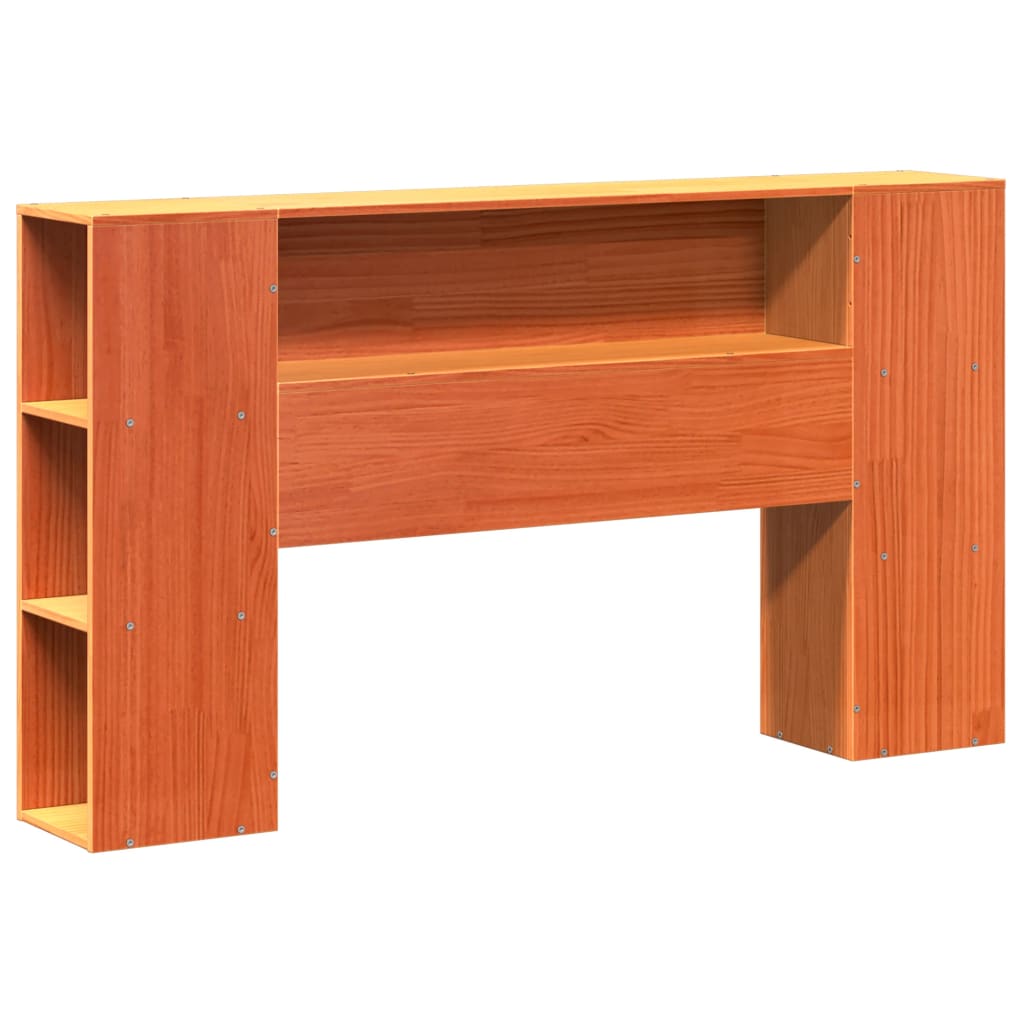Solid wood bed with shelf without mattress, wax brown, 140x200 cm