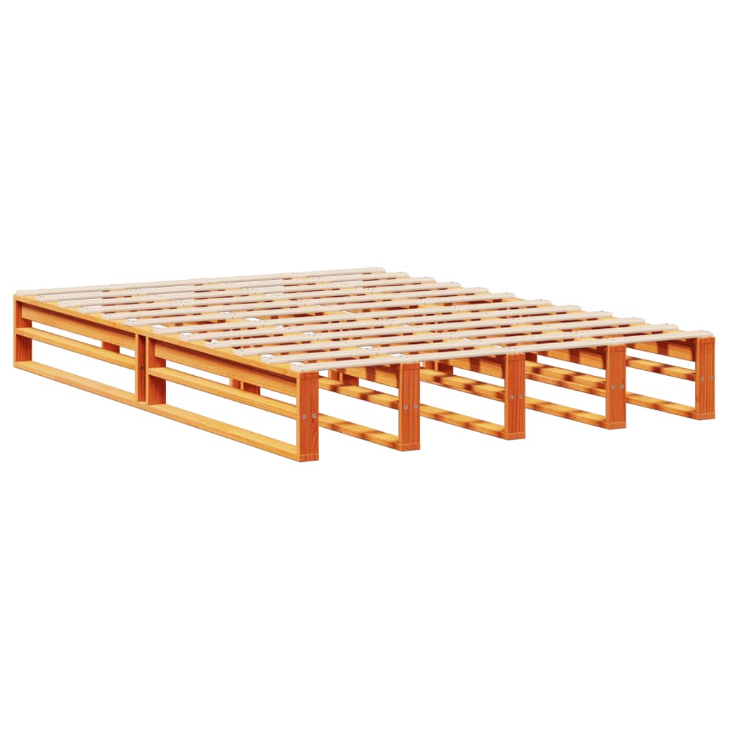Solid wood bed with shelf without mattress, wax brown, 140x200 cm