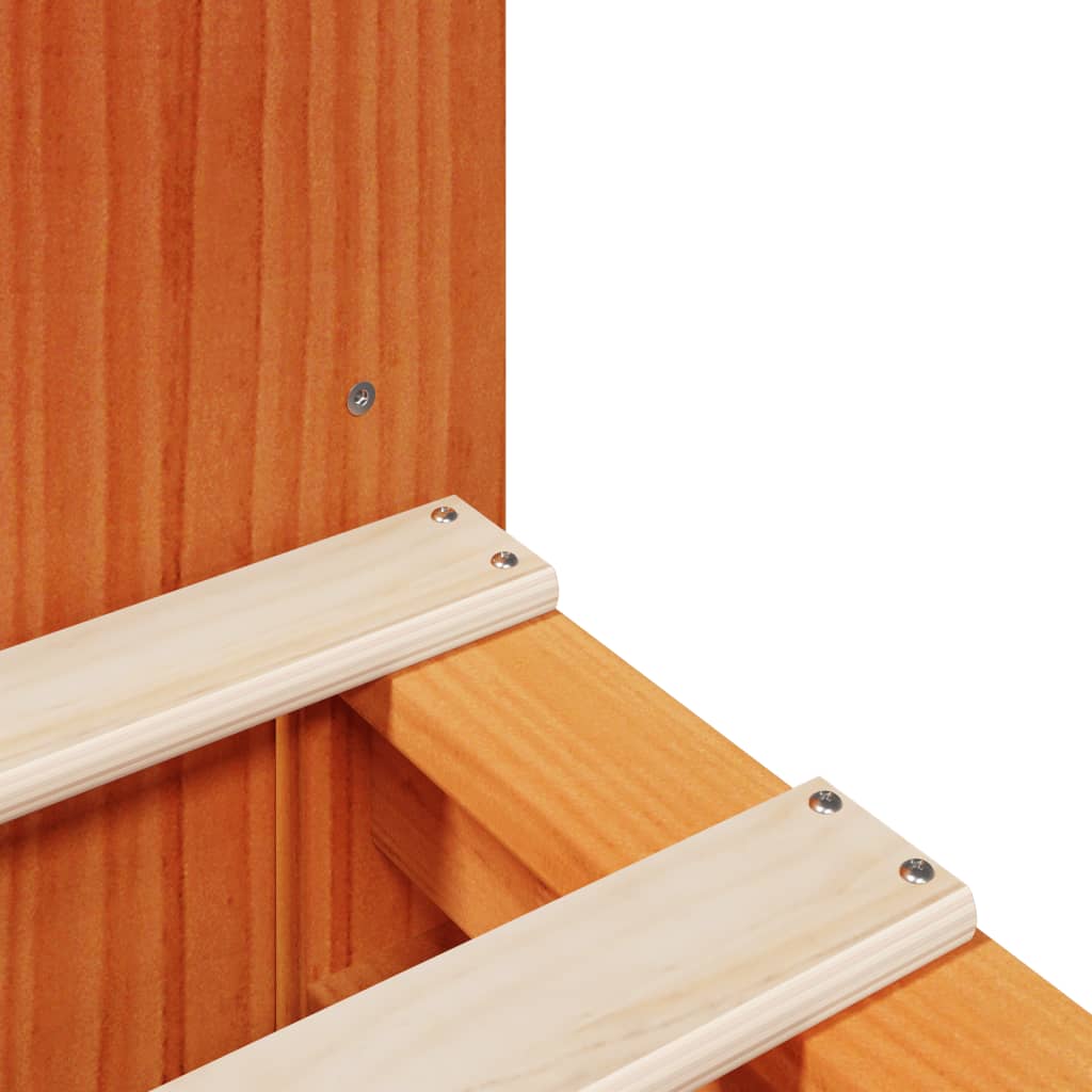 Solid wood bed with shelf without mattress, wax brown, 140x200 cm