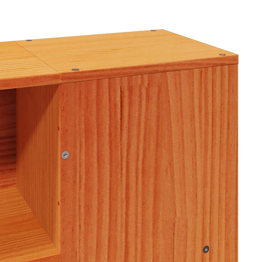 Solid wood bed with shelf without mattress, wax brown, 140x200 cm