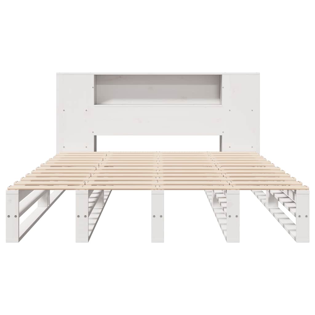 Lit en bois massif avec étagère sans matelas blanc 150x200 cm