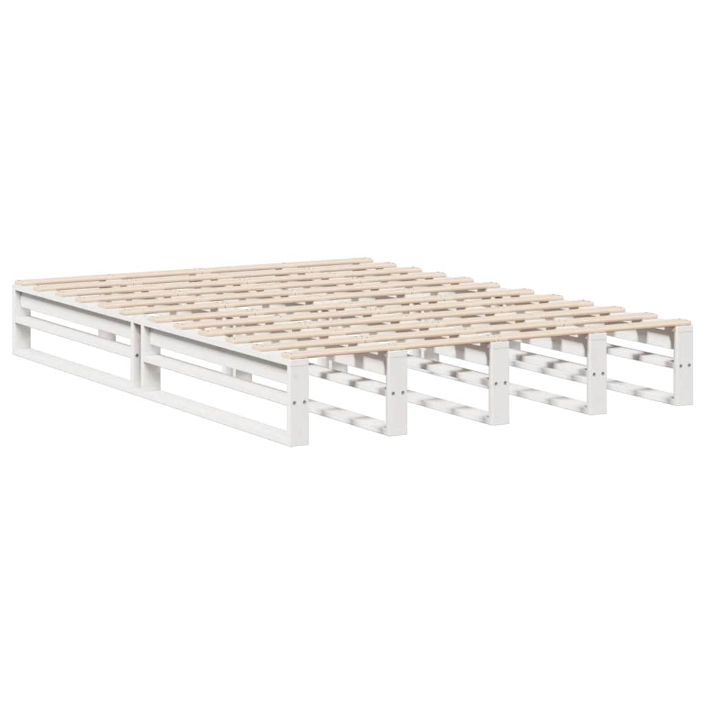 Lit en bois massif avec étagère sans matelas blanc 150x200 cm