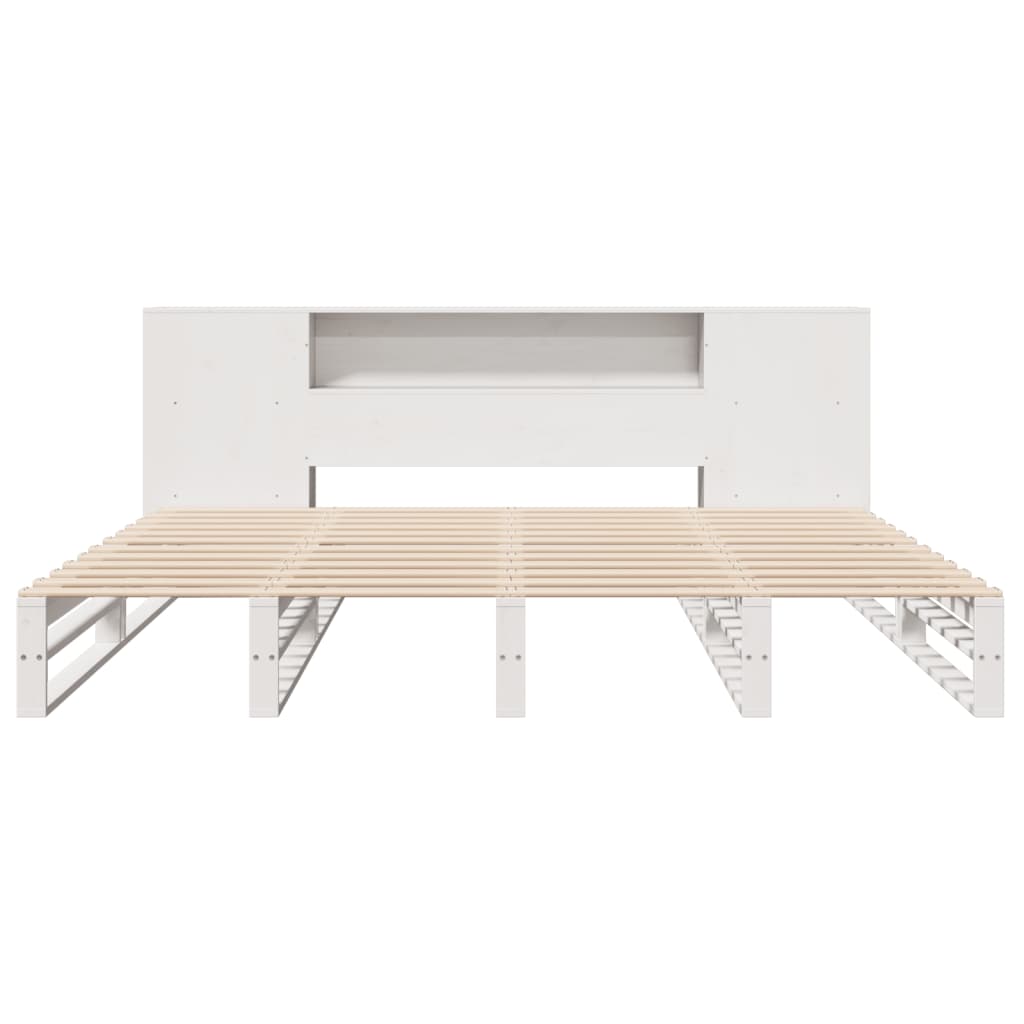 Lit en bois massif avec étagère sans matelas blanc 180x200 cm