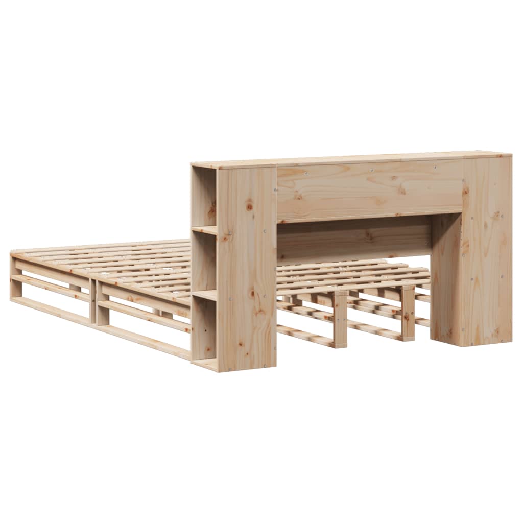 Lit en bois massif avec étagère sans matelas 120x190 cm en bois massif