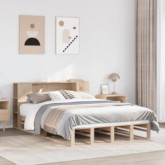 Lit en bois massif avec étagère sans matelas 120x190 cm en bois massif