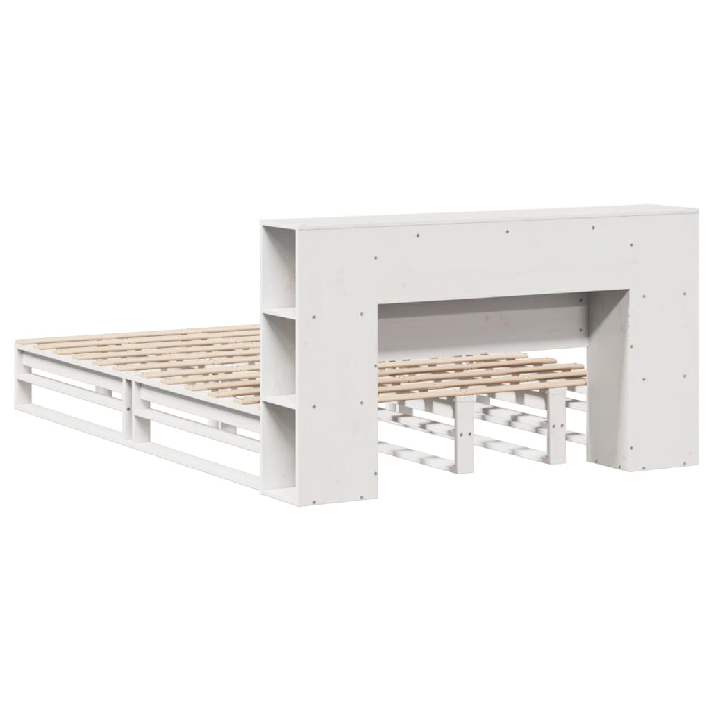 Lit en bois massif avec étagère sans matelas blanc 120x190 cm
