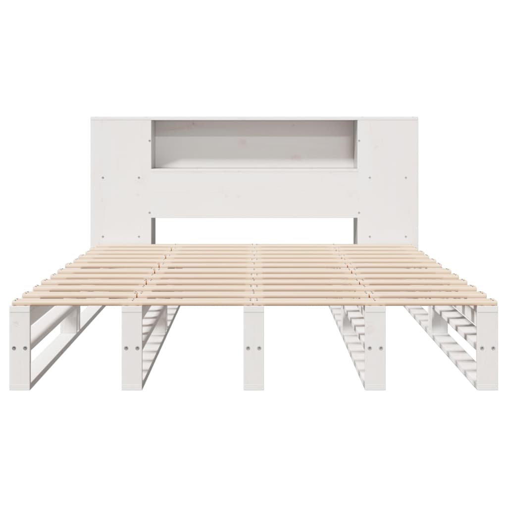 Massivholzbett mit Regal ohne Matratze Weiß 135x190 cm