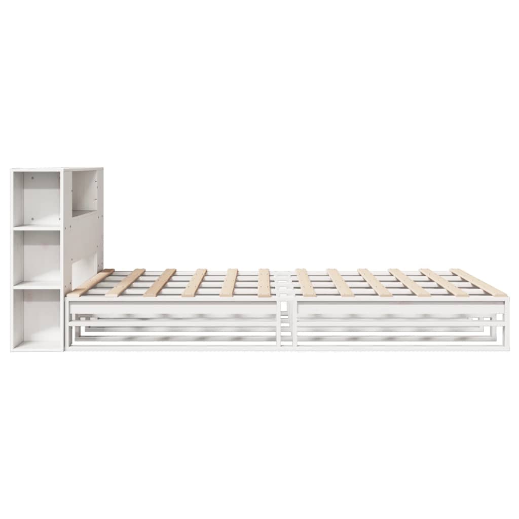 Lit en bois massif avec étagère sans matelas blanc 140x190 cm