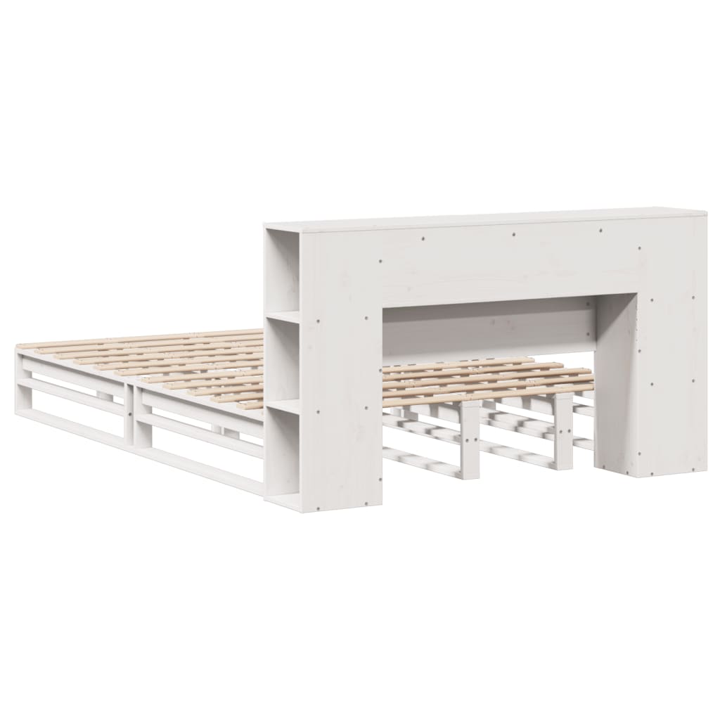 Lit en bois massif avec étagère sans matelas blanc 140x190 cm