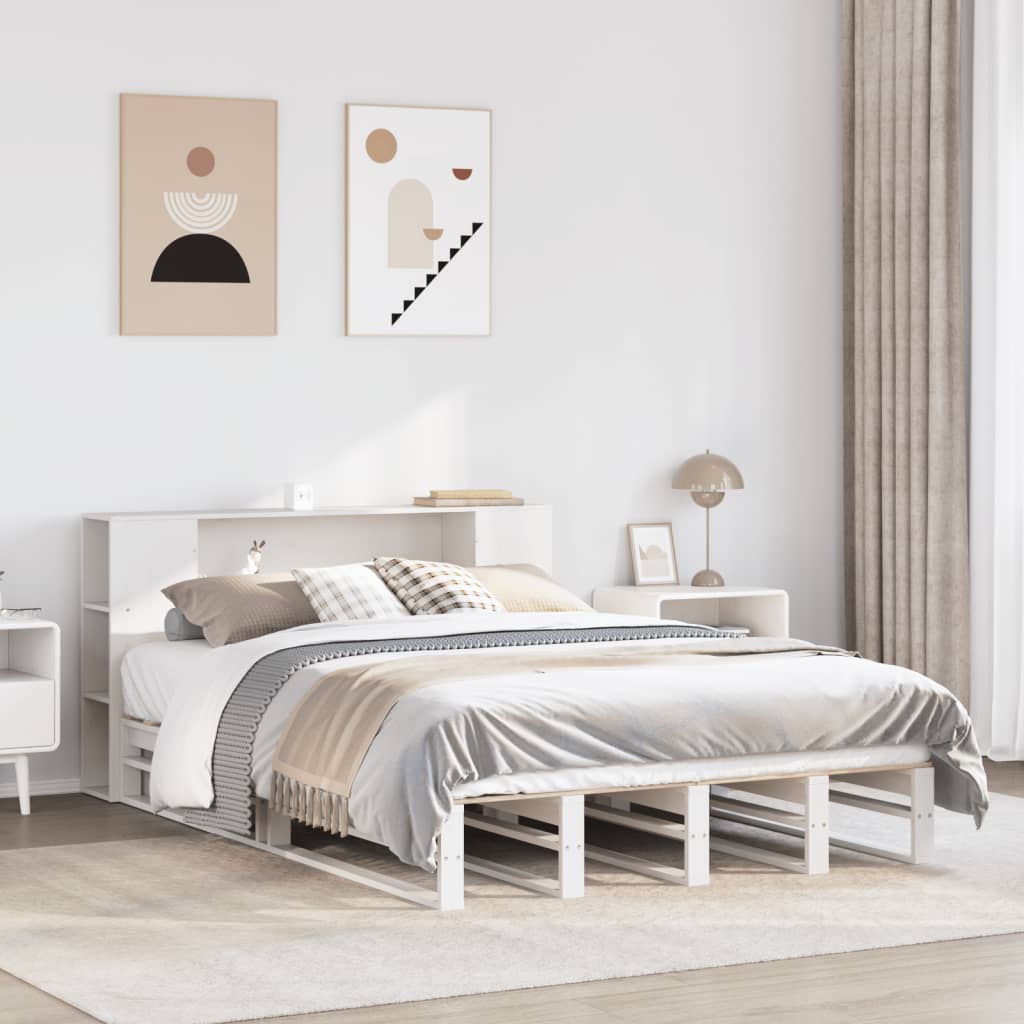 Lit en bois massif avec étagère sans matelas blanc 140x190 cm