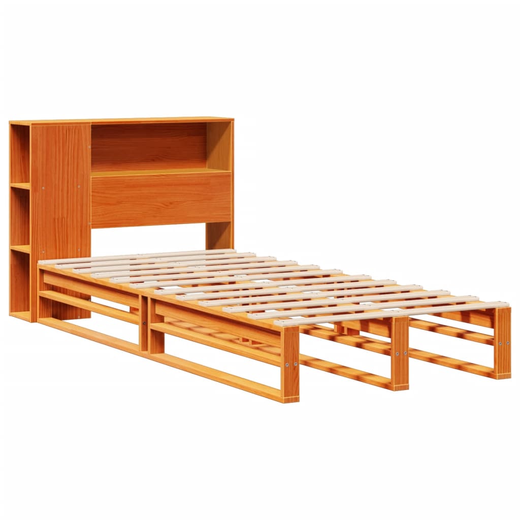 Lit en bois massif avec étagère sans matelas ciré marron 100x200 cm