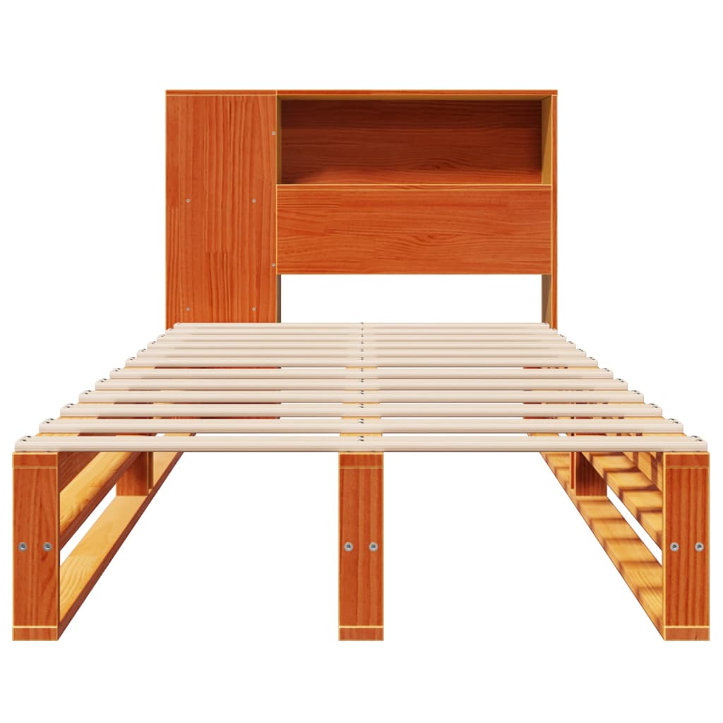 Lit en bois massif avec étagère sans matelas ciré marron 100x200 cm