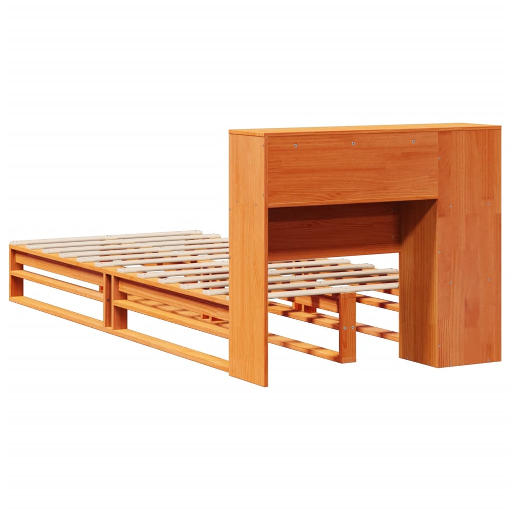 Lit en bois massif avec étagère sans matelas ciré marron 100x200 cm