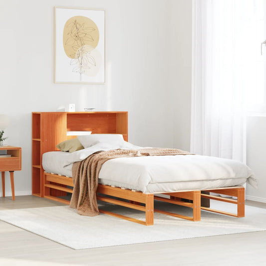 Massivholzbett mit Regal ohne Matratze Wachsbraun 100x200 cm