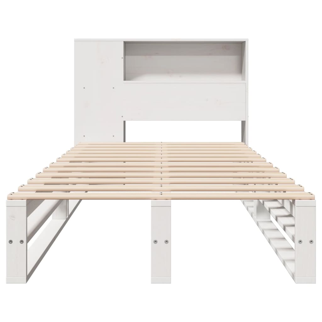 Massivholzbett mit Regal ohne Matratze Weiß 90x190 cm