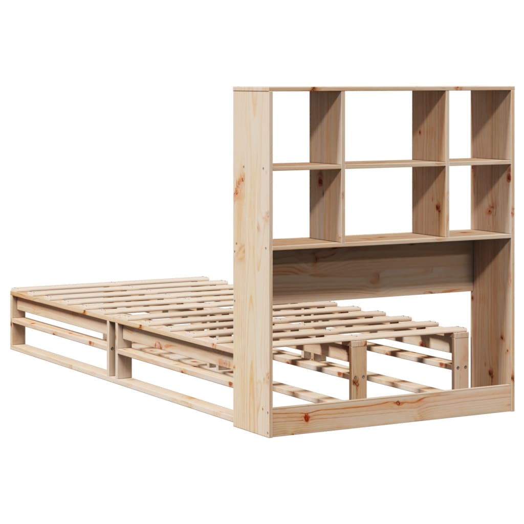 Lit en bois massif avec étagère sans matelas 90x200 cm en bois massif