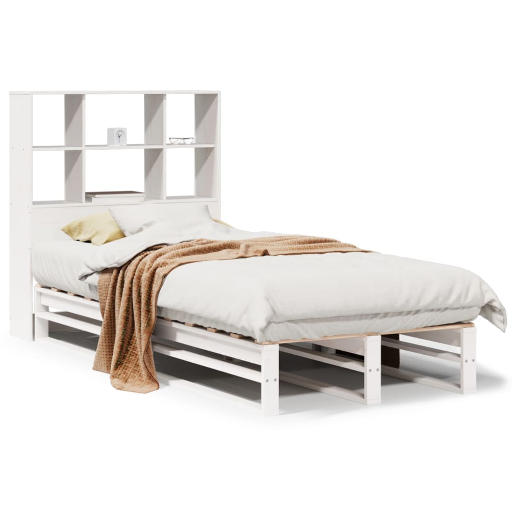 Lit en bois massif avec étagère sans matelas blanc 90x200 cm