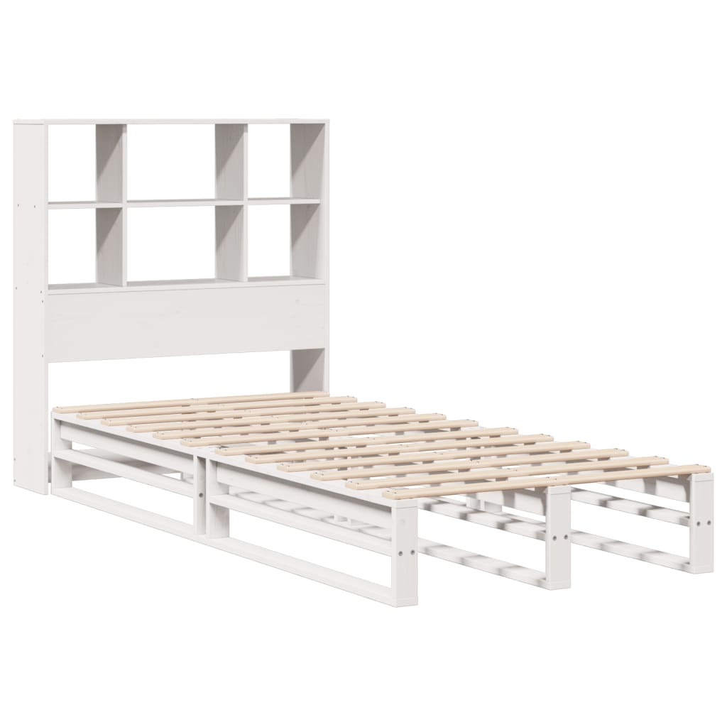 Lit en bois massif avec étagère sans matelas blanc 90x200 cm