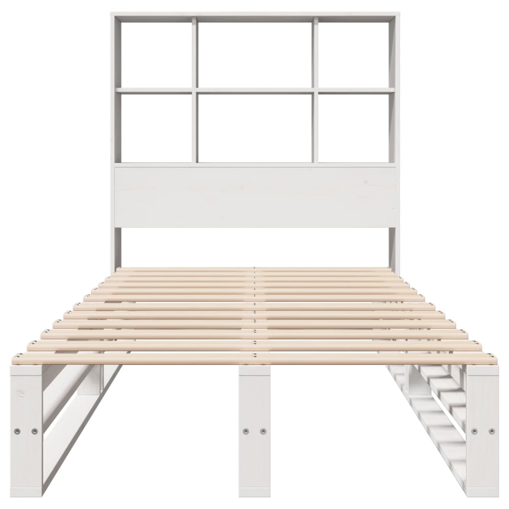 Lit en bois massif avec étagère sans matelas blanc 90x200 cm