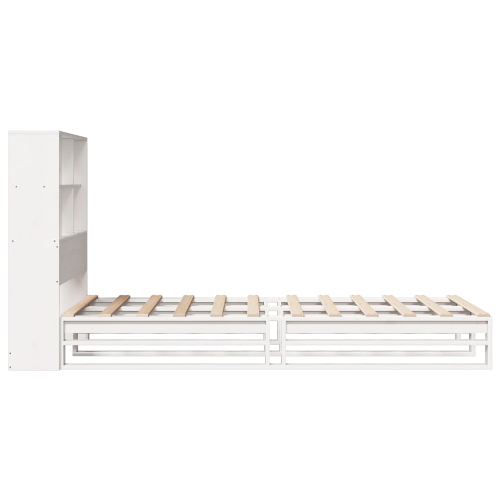 Lit en bois massif avec étagère sans matelas blanc 90x200 cm