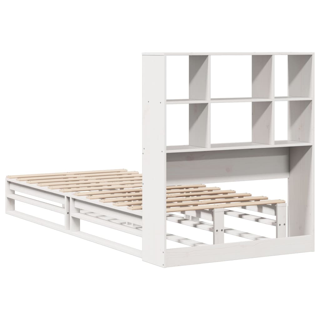 Lit en bois massif avec étagère sans matelas blanc 90x200 cm