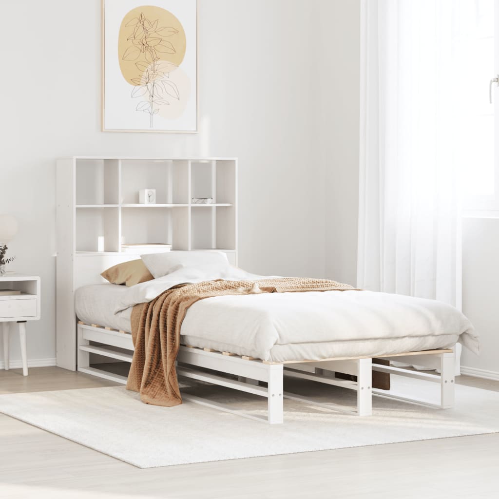 Lit en bois massif avec étagère sans matelas blanc 90x200 cm