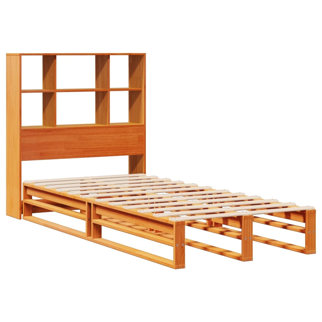 Lit en bois massif avec étagère sans matelas ciré marron 100x200 cm