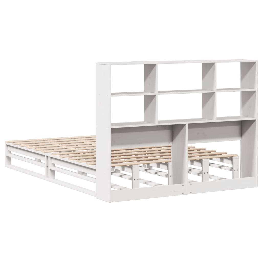 Lit en bois massif avec étagère sans matelas blanc 120x200 cm
