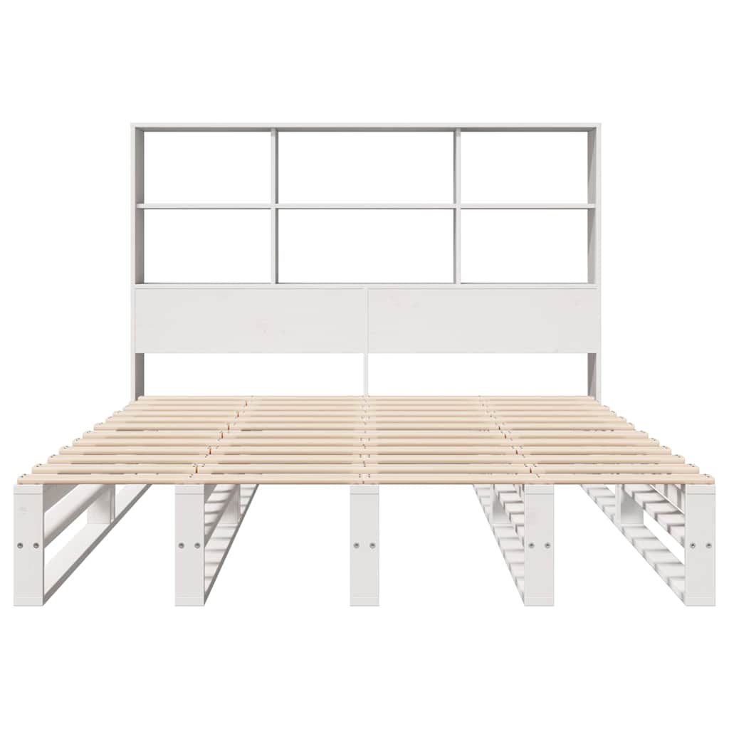 Lit en bois massif avec étagère sans matelas blanc 140x200 cm