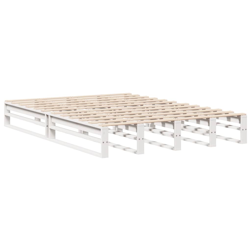 Lit en bois massif avec étagère sans matelas blanc 140x200 cm